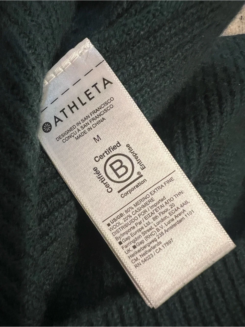 Athleta Dark Green Merino-Cashmere Turtleneck Sweater